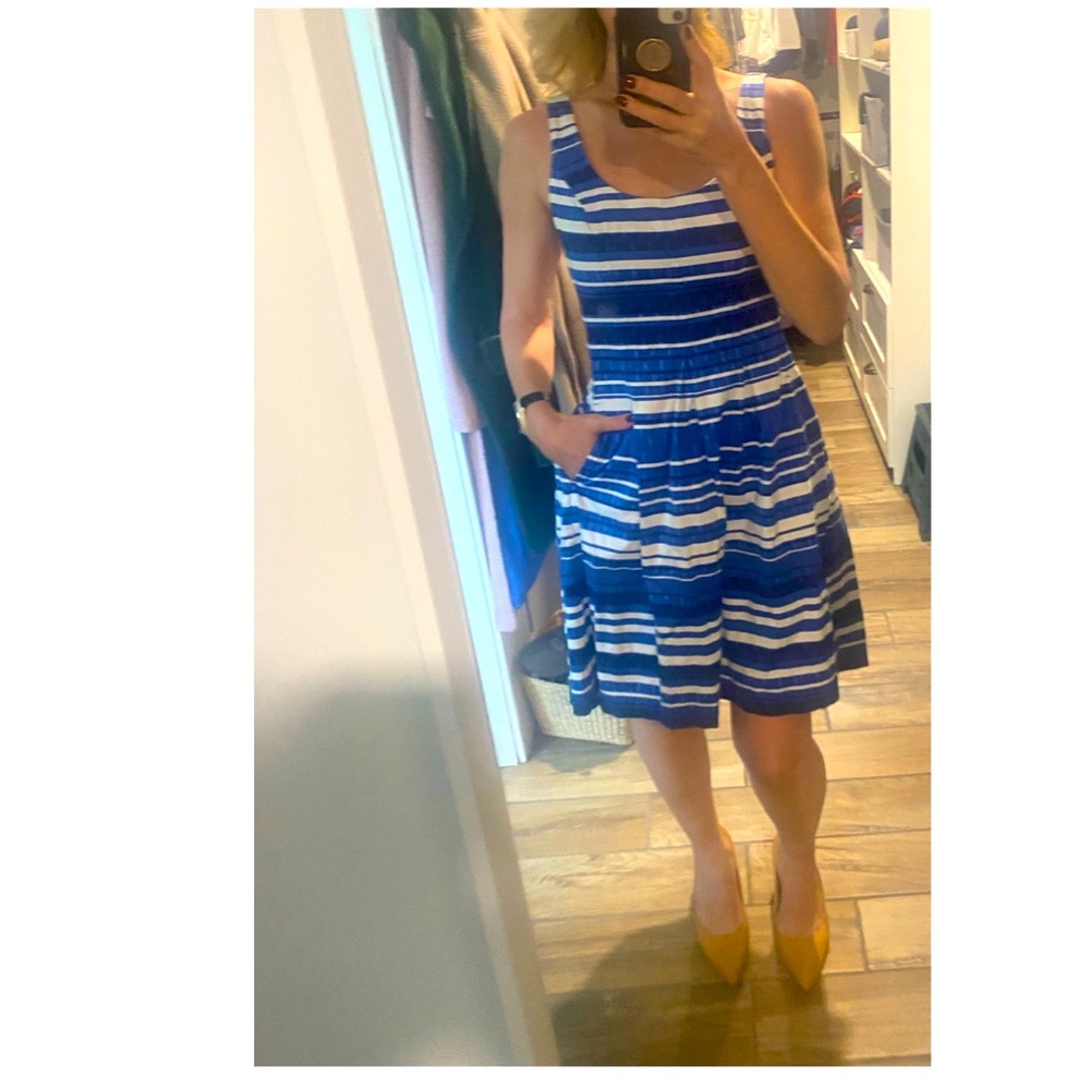 Blue and white Nine West striped fit and flare dress